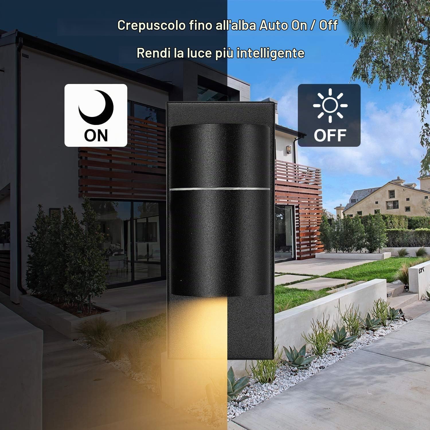 Applique da Esterno/Interno LED con Sensore Crepuscolare GU10,Luce Calda 5W,Lampada da Parete Esterno IP44 Faretto da Parete Moderno Nero per Scala,Corridoio,Balcone,Villa Bagno