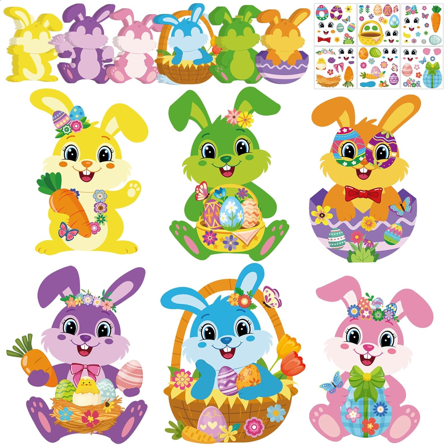 Sealmic Easter Bunny Craft Kit for Kids DIY Make Your Own Bunny Card Set Happy Easter Egg Bunny Sticker for Kids Decoration Holiday Celebration Classroom Home Activity Gift Party Favor Supplies