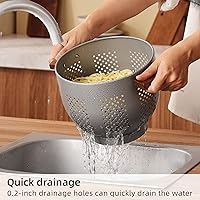 Vista 16 de Colador de metal con mango de madera y base estable, cesta coladora de cocina de acero con recubrimiento en polvo para escurrir pasta, verduras