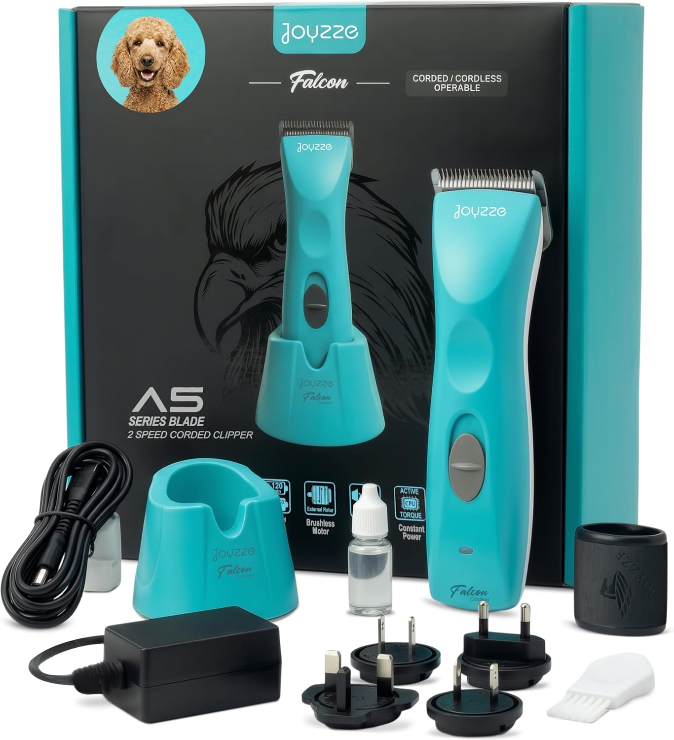 Falcon Cordless Clipper 2 Speed - Professional Grooming with Precision, Power, Low Noise, Dog Clippers for Grooming (Falcon Teal)