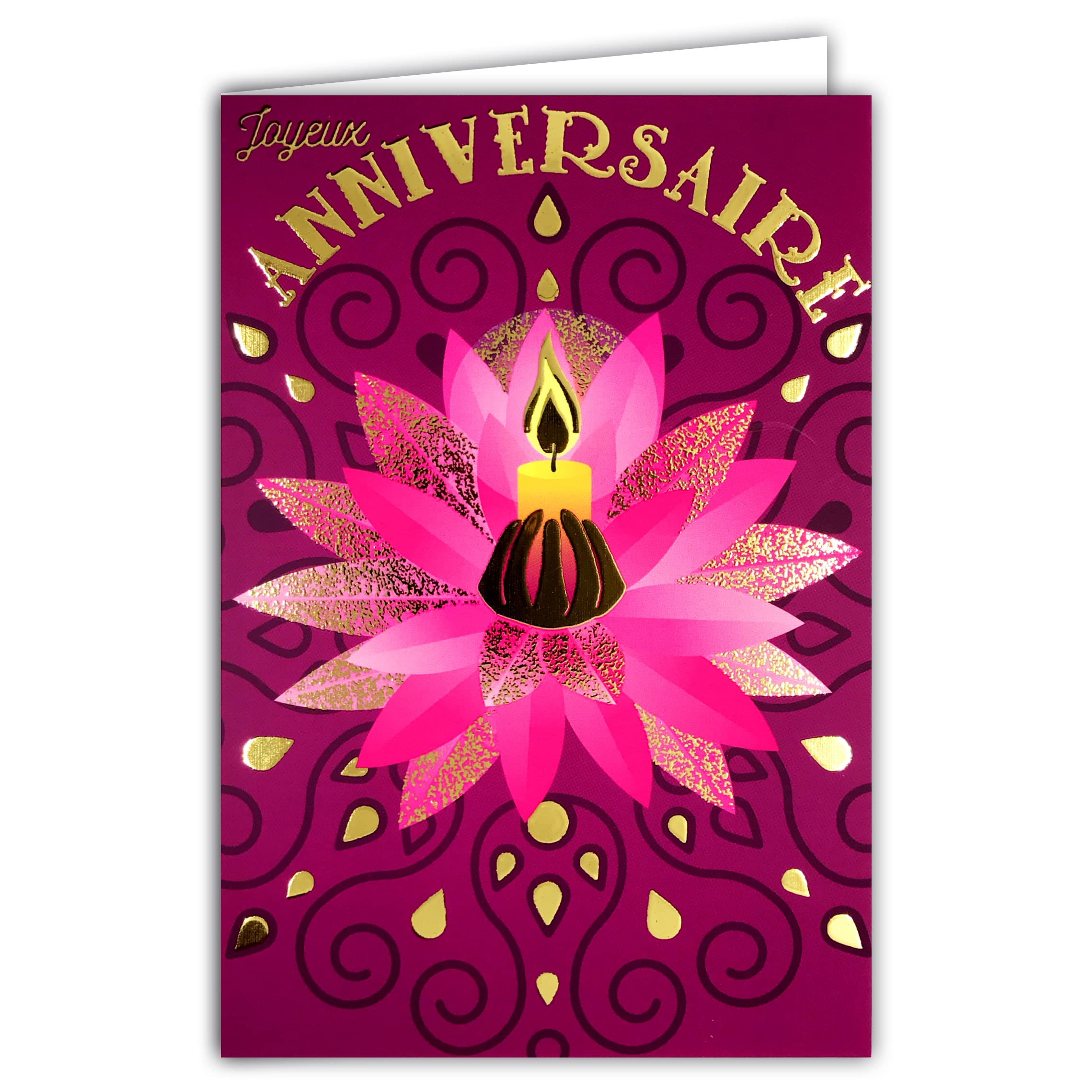 AFIE 65-1407 Happy Birthday Card for Women Girl Hand Candle Lotus Flower Pink and Gold Shiny Light Relaxation Wellness Meditation Zen with White Envelope Size 17.5 x 12 cm
