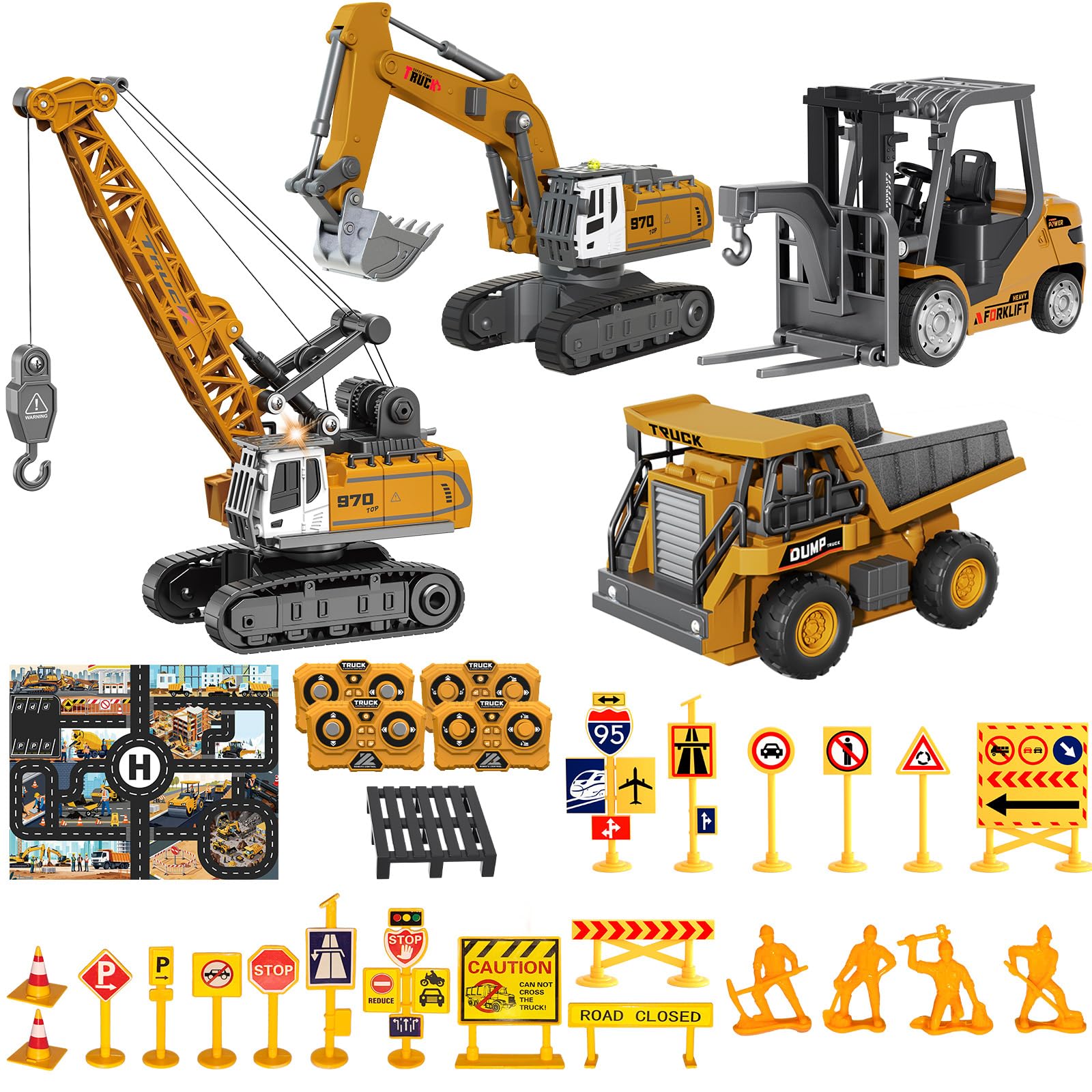 4PCS Mini RC Construction Vehicles Excavator Dump Truck Forklift Crane | 1:64 Constructio…