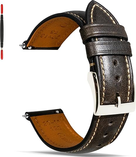 Quick Release Leather Watch Band 14mm 16mm 18mm 19mm 20mm 21mm 22mm 24mm,Vintage Oil Wax-tanned Pull-up Men's Watch Bands Replacement Leather Watch Straps for Men Women