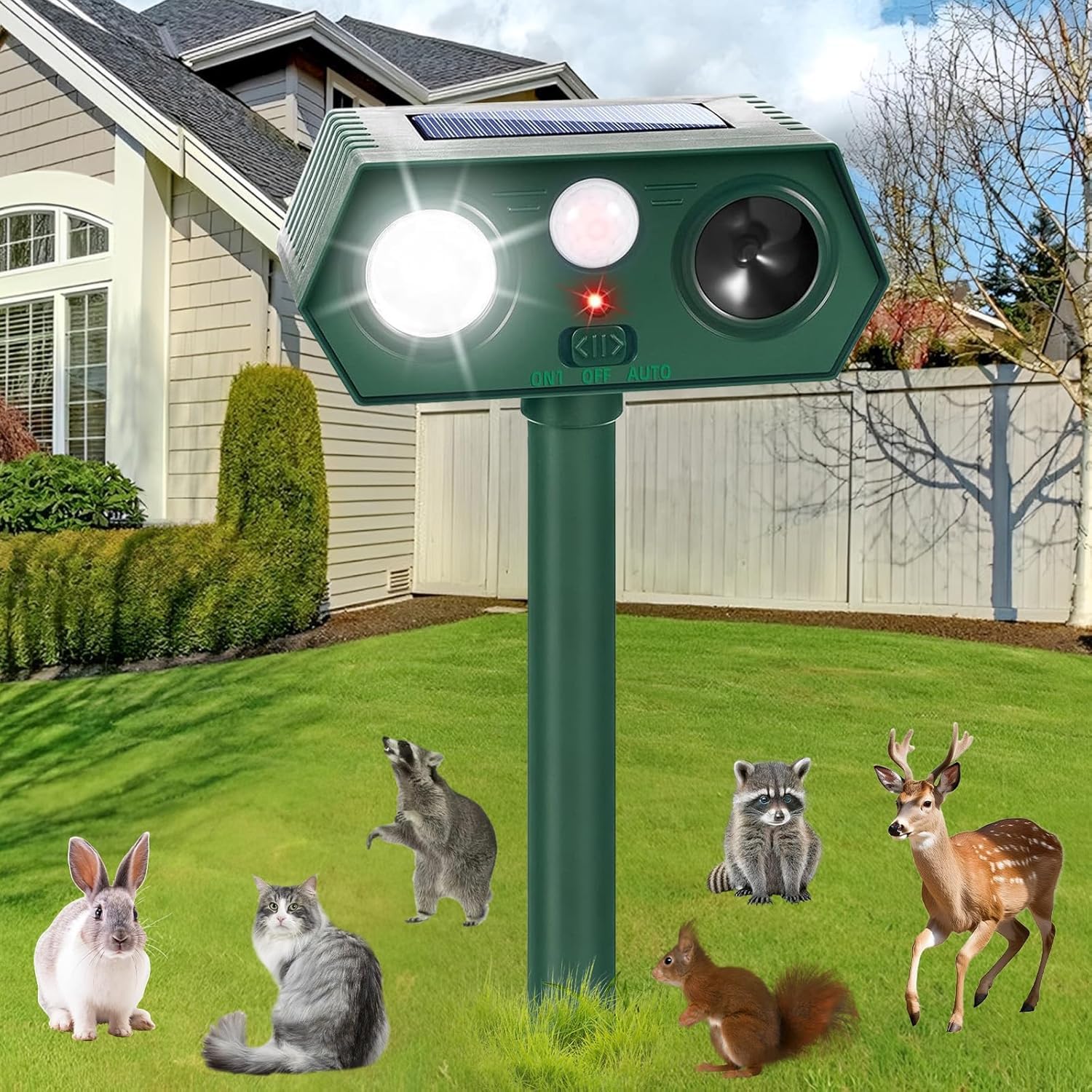 Fox & Cat Repellent, New Solar Ultrasonic Animal Repellent