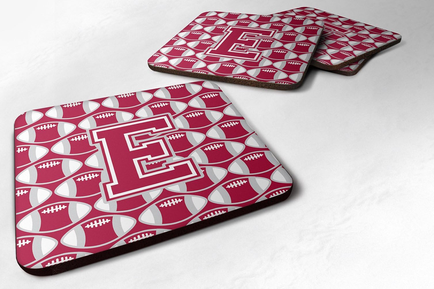 Caroline's Treasures Cj1065-Efc Set Of 4 Letter E Football Crimson, Grey And White Foam Coasters Set Of 4, 3 1/2 X 3 1/2, Multicolor