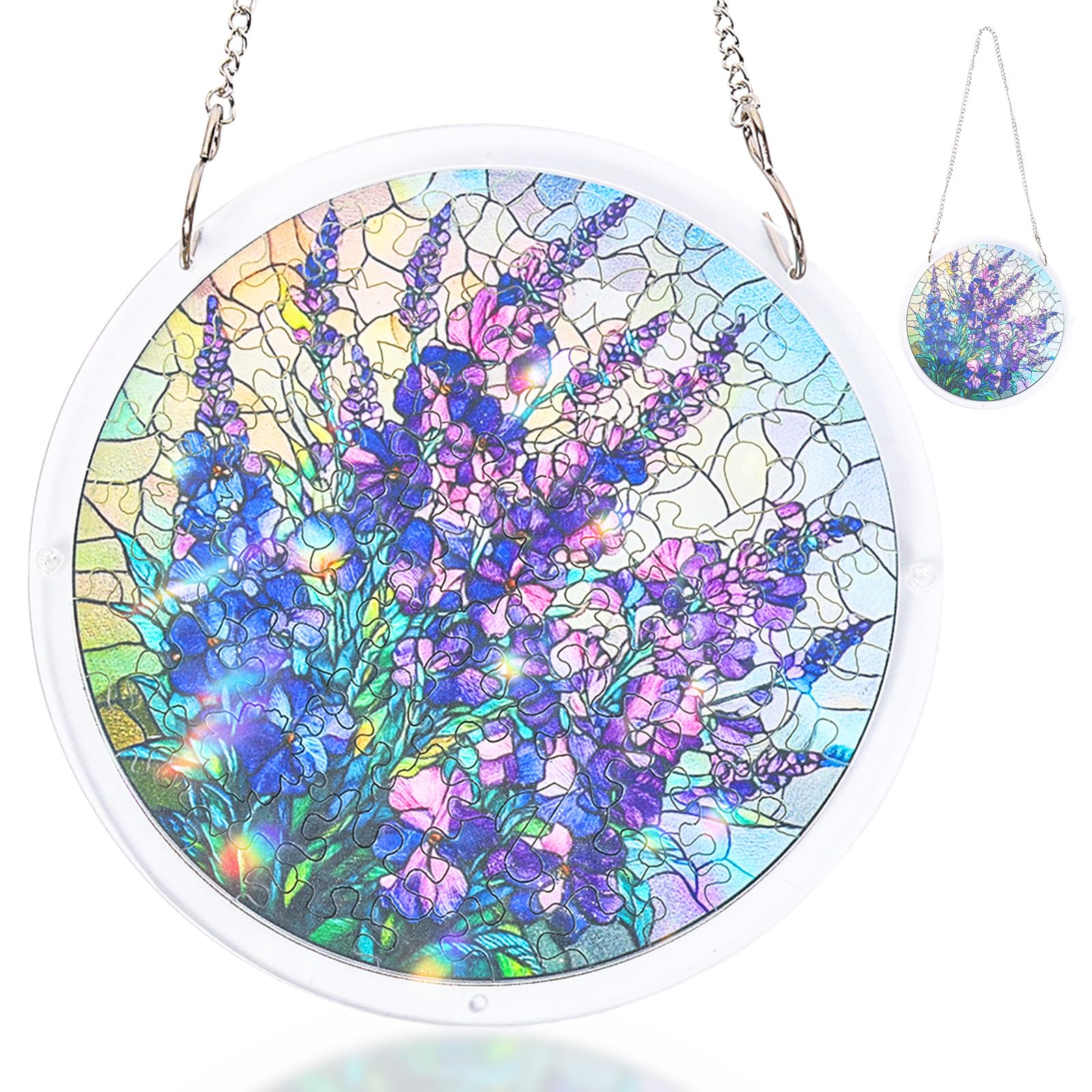 ATopoler Acrylic Puzzle Suncatcher 83 Pieces, Sun Catcher Jigsaw Puzzle Kit, Handmade Vibrant Sun Catchers for Garden Patio Balcony Home Decor, Window & Garden Décor(Style-B Lavender)