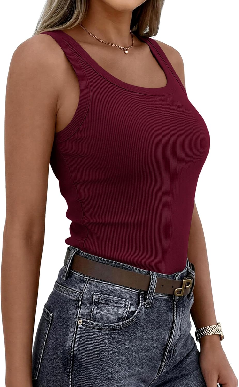 PRETTYGARDEN Tank Tops for Women 2026 Summer Sleeveless Scoop Neck Ribbed Tops Cute Spring Casual Fitted Basic Cami Shirts - Image 4