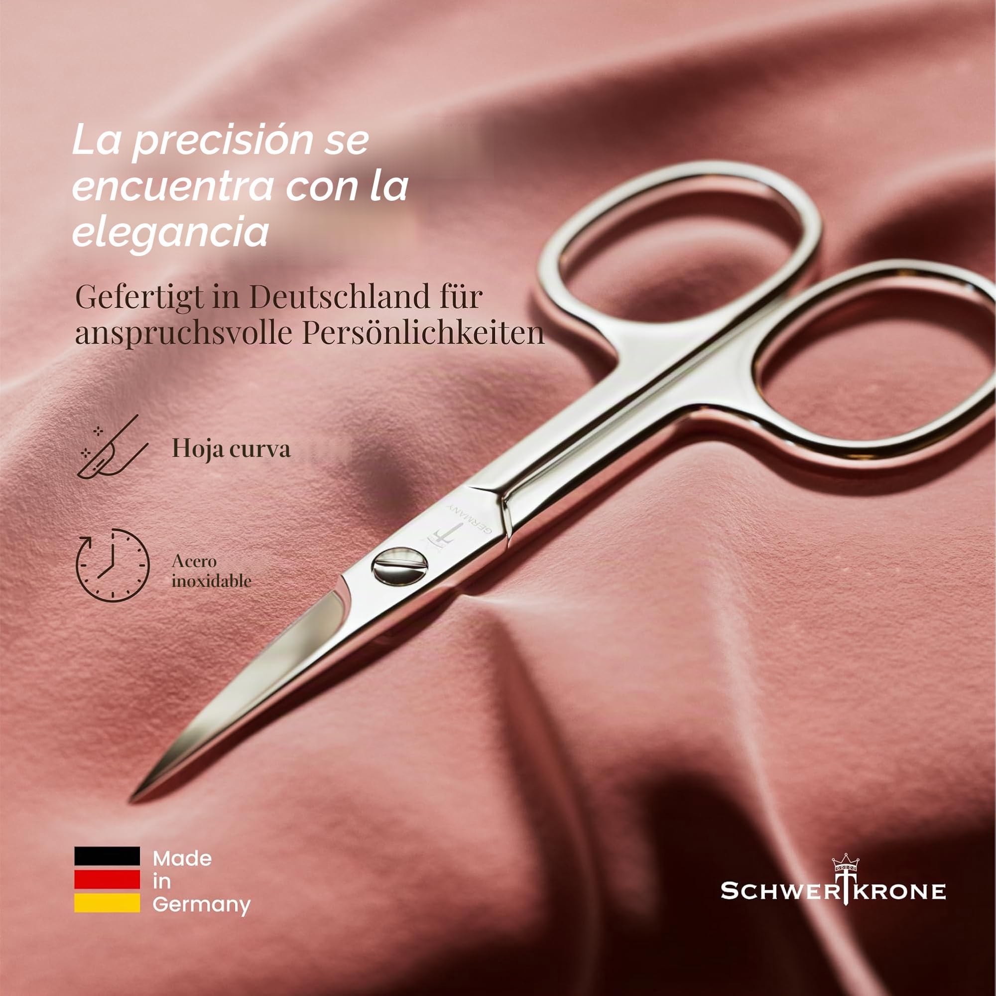 SCHWERTKRONE® Tijeras de uñas [fabricadas en Alemania] – Tijeras de uñas con estuche – Nail Scissors – Tijeras curvadas – Tijeras para cutículas extrafinas y afiladas