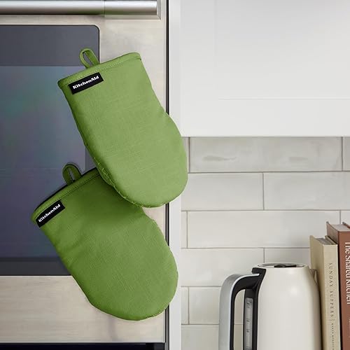 Miniatura 5 de KITCHENAID Gourmet Series Gridlines - Juego de 2 manoplas para horno pequeñas, resistentes al calor hasta 600 F, agarre de silicona suave, puño