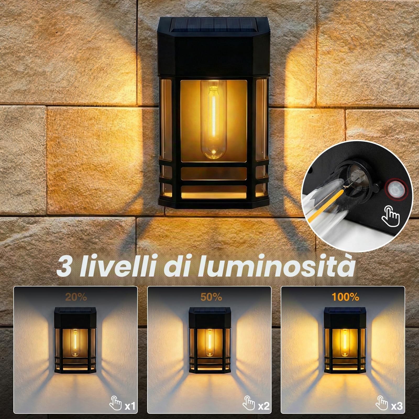 nipify 6 Pezzi Applique Solare da Esterno, Luce Solare Led Esterno IP65 Impermeabile Luci da Esterno Giardino per Recinzione da Giardino Patio Cancello Decorazione Cortile (Bianco Caldo)