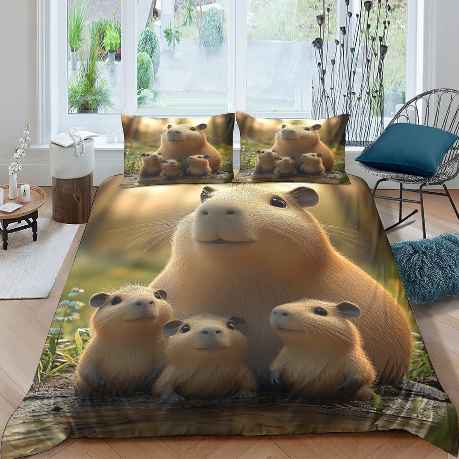 Ctjqhvkz Style-3 3D Printed Capybara Family Fitted Sheet Microfiber Soft Animal Bed Cover For Bedroom Dorm Room Mattress Protection Decor Single（135X200cm）