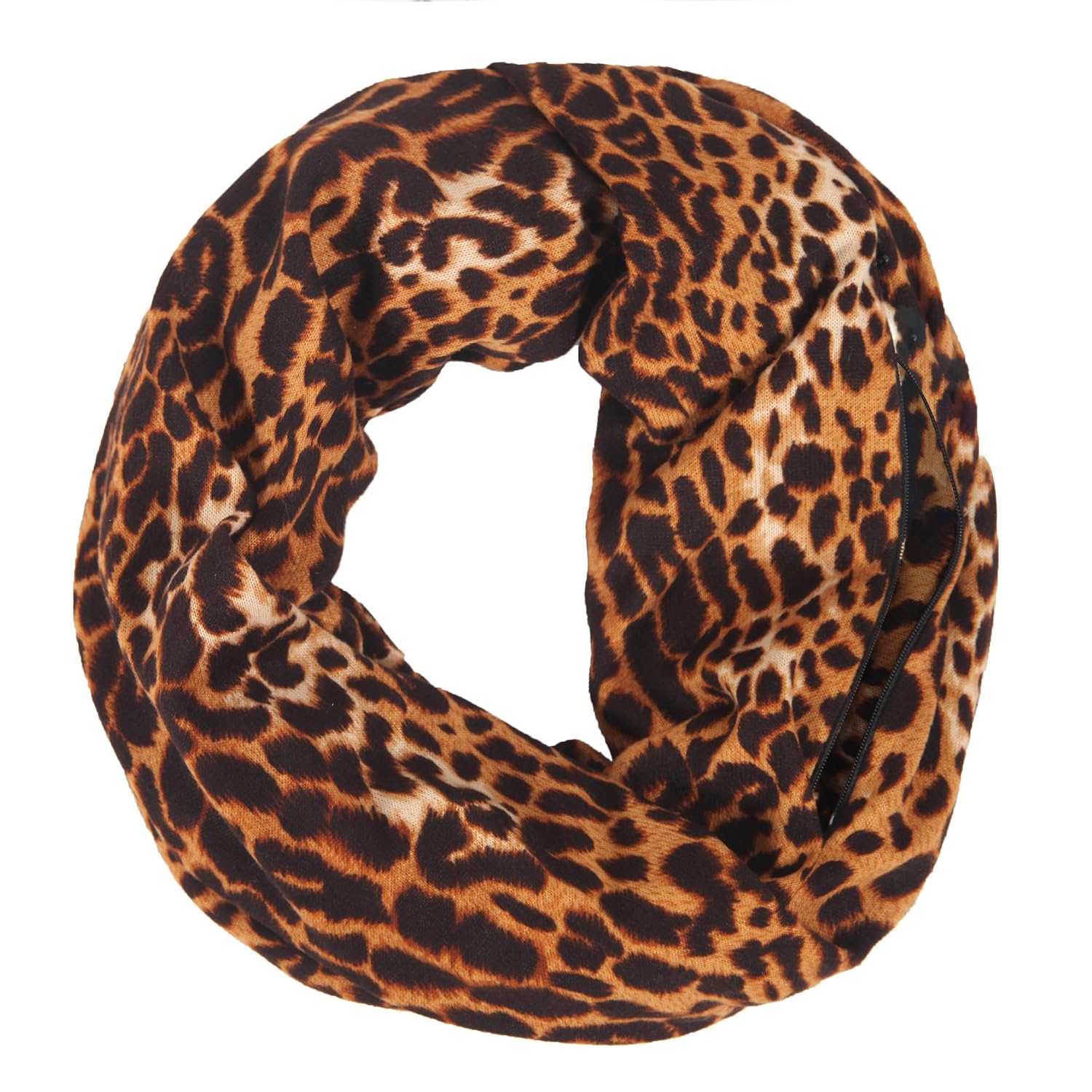 MissShorthair Women Leopard Print Infinity Scarf with Zipper Pocket