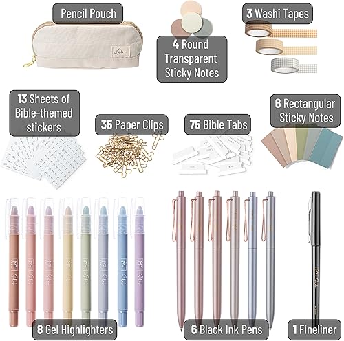 Miniatura 2 de Mr. Pen - Juego de diario bíblico (colección Selah), resaltadores y bolígrafos sin sangrado, marcadores de las Escrituras, cinta washi, pestañas de