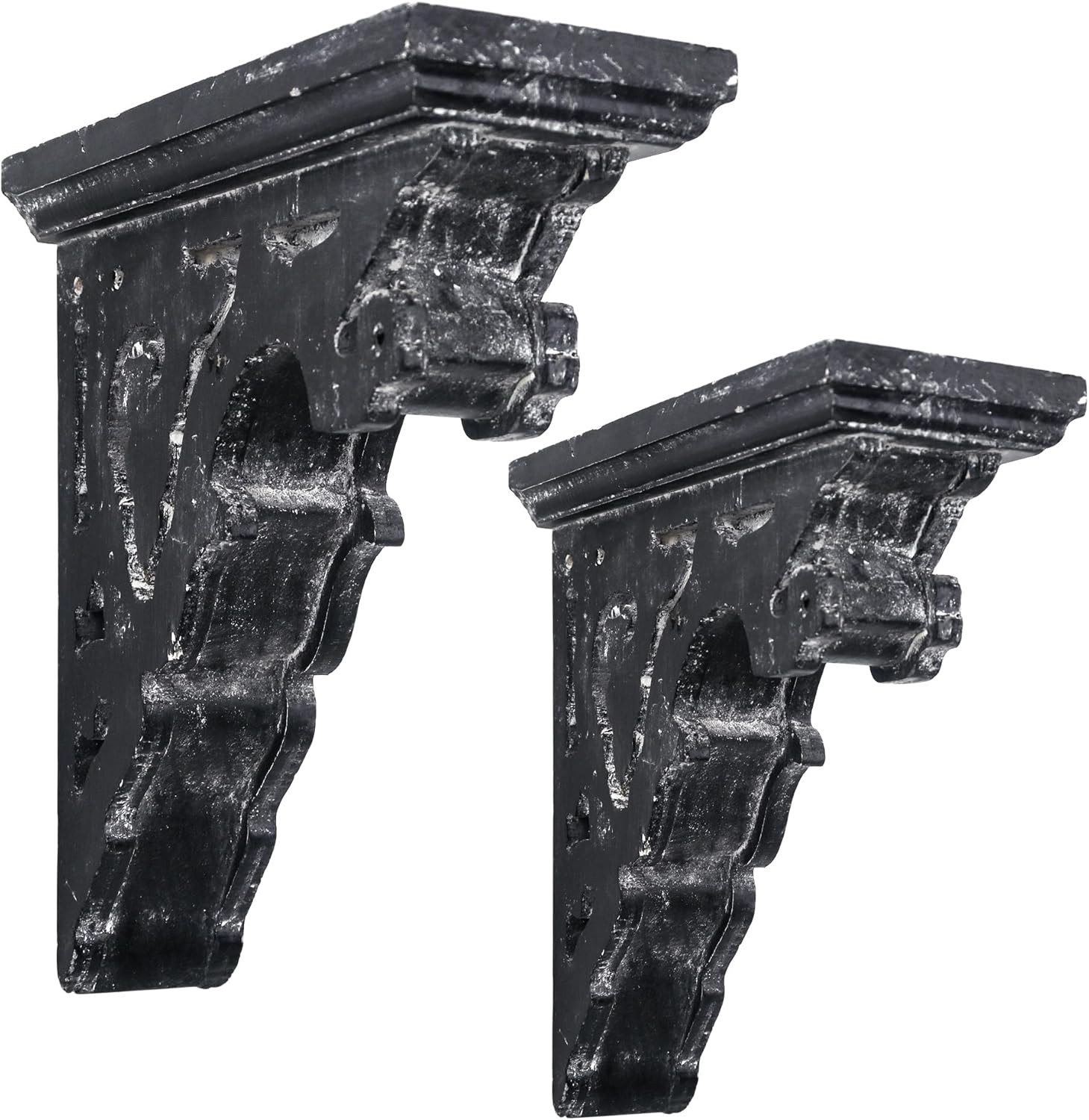 BIG FORTUNE Set of 2 Corbels for Shelves Wood Corbels Decorative,L7.2 x W3.1 x H7.8 Inch, Shelf Brackets Wooden Vintage Shelf Farmhouse Decor (Black)