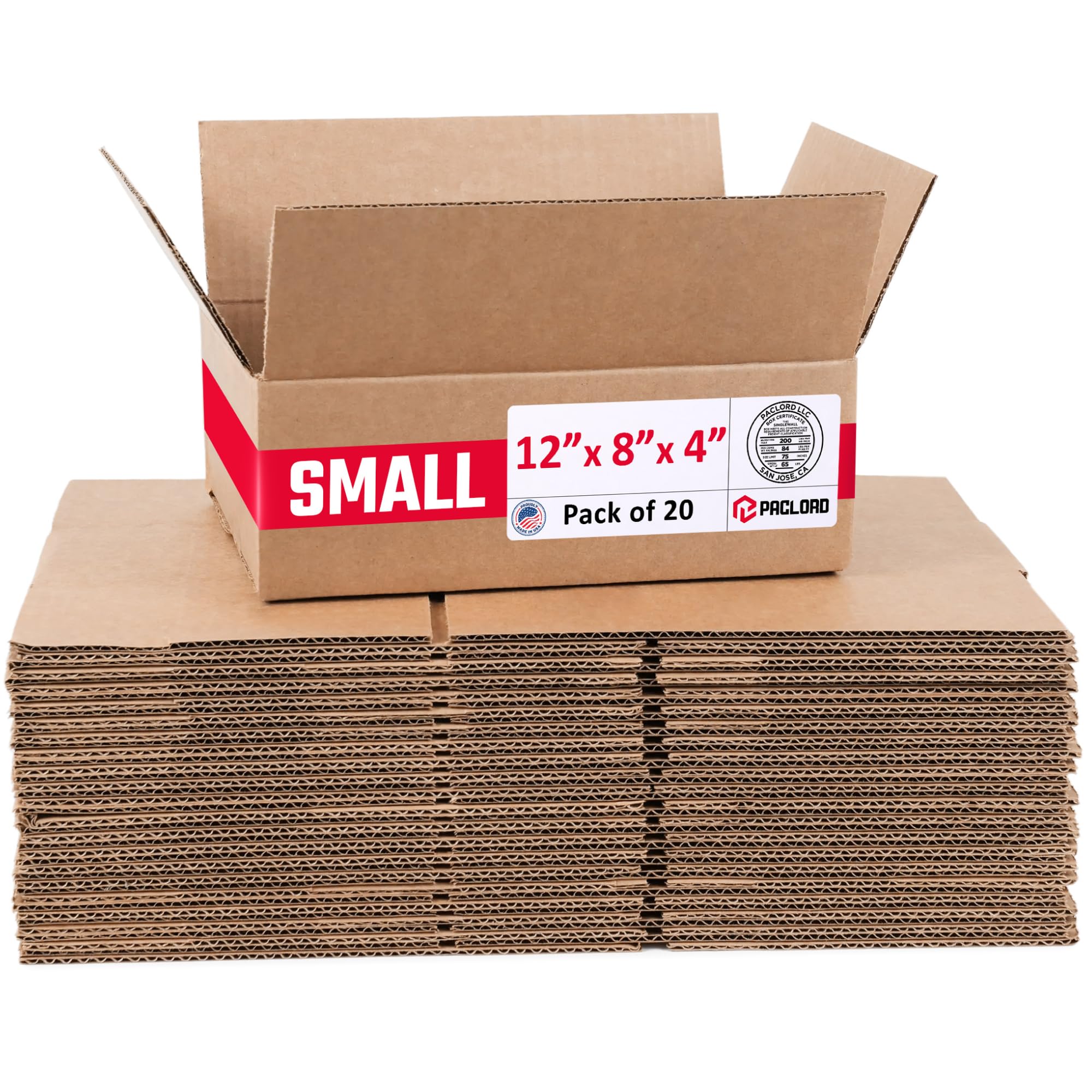 Small Cardboard Boxes 12"L x 8"W x 4"H (Pack of 20) - USA-Made Packing Boxes for Moving, Shipping, or Storage - USPS, UPS, FedEx Approved - Professional Packing Supplies for Moving | USA-Made Packing Boxes for Moving, Shipping, or Storage - USPS, UPS, FedEx Approved - Professional Packing Supplies