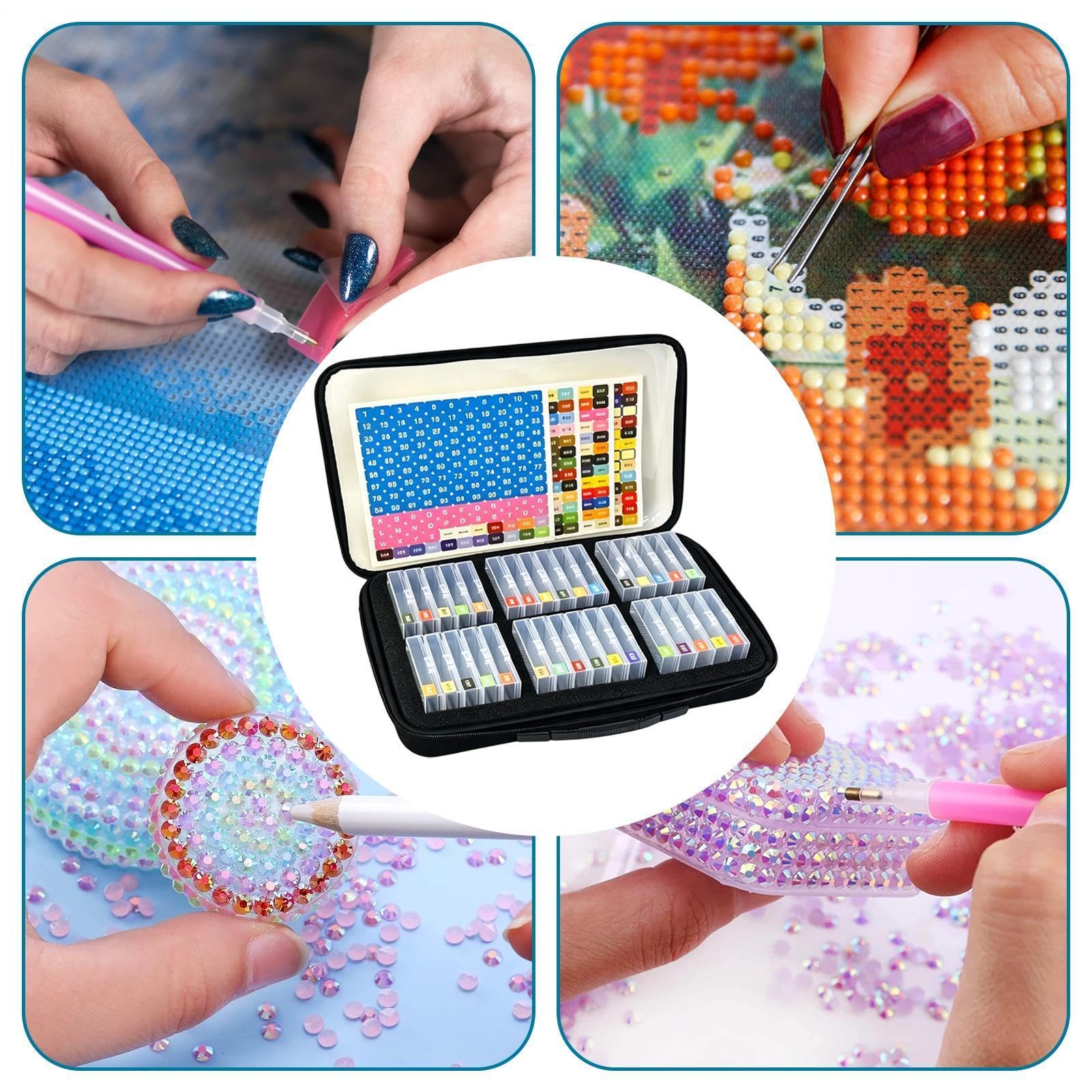 Generico Scatola Arte Gemme organizer portatile a 32/64 scomparti | astuccio portaperline da pittura con divisori Per artigianato con strass e cristalli, ufficio, scuola