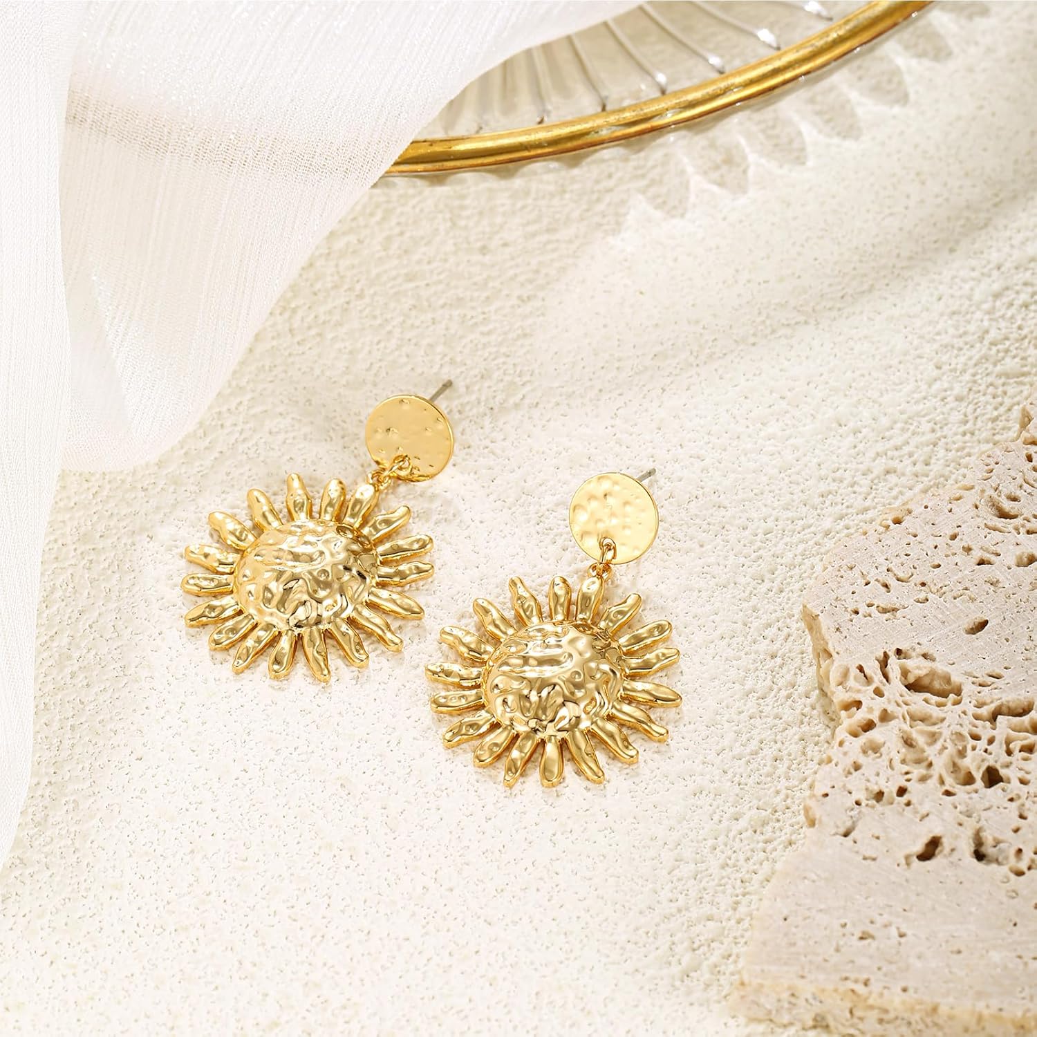 Gold Sun Dangle Earrings for Women Large Formal Earrings Vintage Boho Statement Earrings Jewelry - Image 7