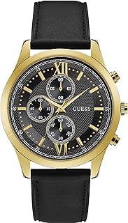 ساعة بحركة كوارتز ونظام عرض أنالوج وسوار جلد بلون أسود للرجال من جيس - W0876G5