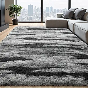Zentavio Area Rugs for Living Room Large Rugs for Bedroom 6x9 Carpet Fluffy Fuzzy Soft Shag Aesthetic Plush High Pile Gray Throw Rug for Nursery Kids Room Dorm Waved Grey