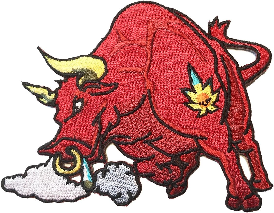 Pot Smoking Pals Raging Bull w/Horns & Bull Nose Ring - Iron On Patch Applique