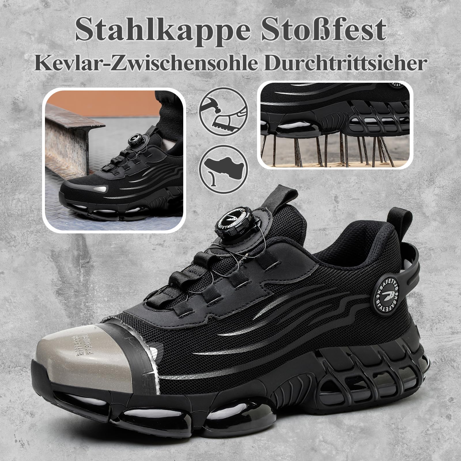 Arbeitsschuhe Sicherheitsschuhe Herren Damen Stahlkappen Anti-Smashing Leicht Sportlich Atmungsaktiv Selbsthemmend Schnellverschluss Mode Schutzschuhe 36-46 EU