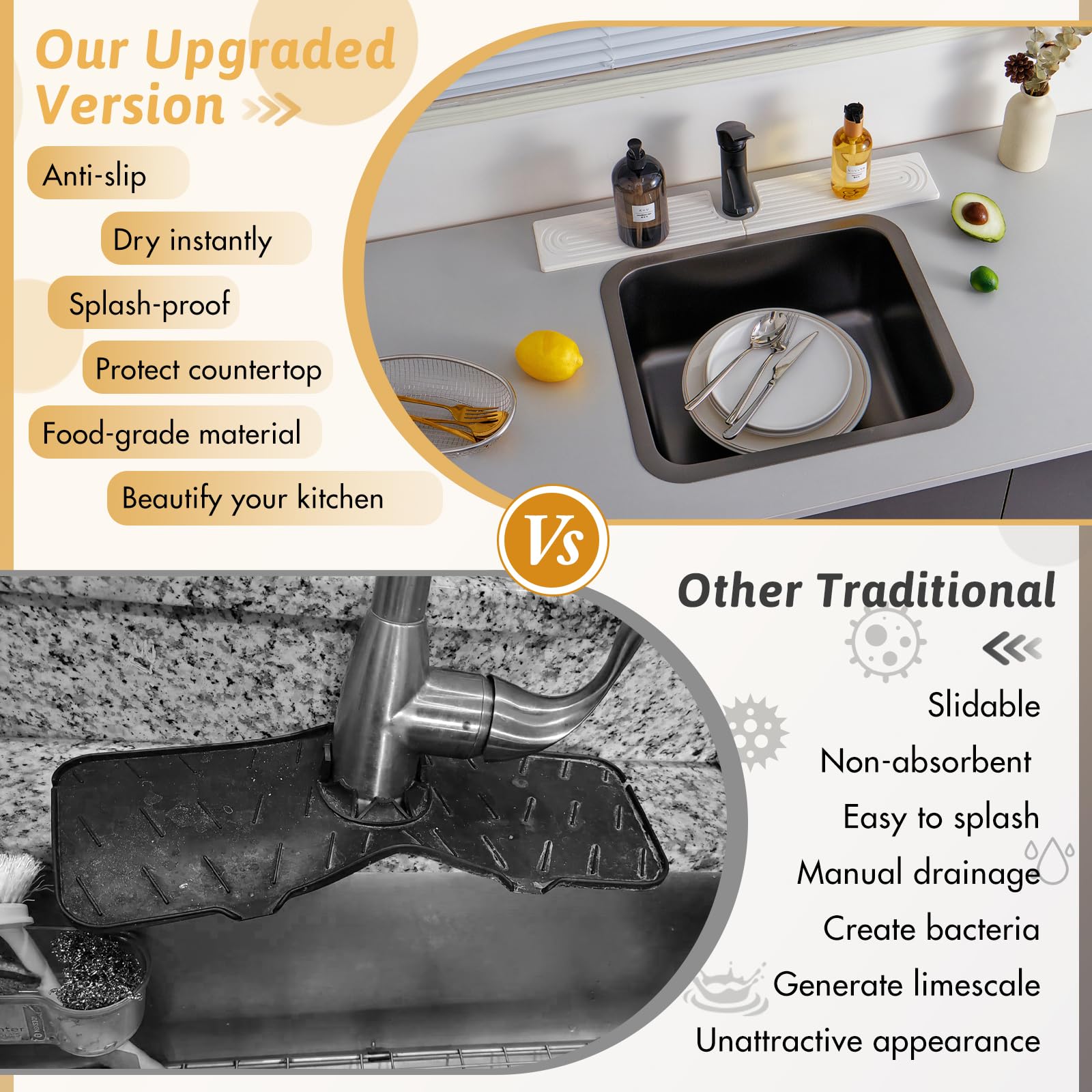 U Shape Sink Draining Mat Behind Faucet, Super Absorbent Diatomite Fast Drying Stone, Quick Drying Splash Guard, Prevents Moisture Buildup, Around Faucet Drip Mat for Kitchen Bathroom Counter, White — Amazon image 7
