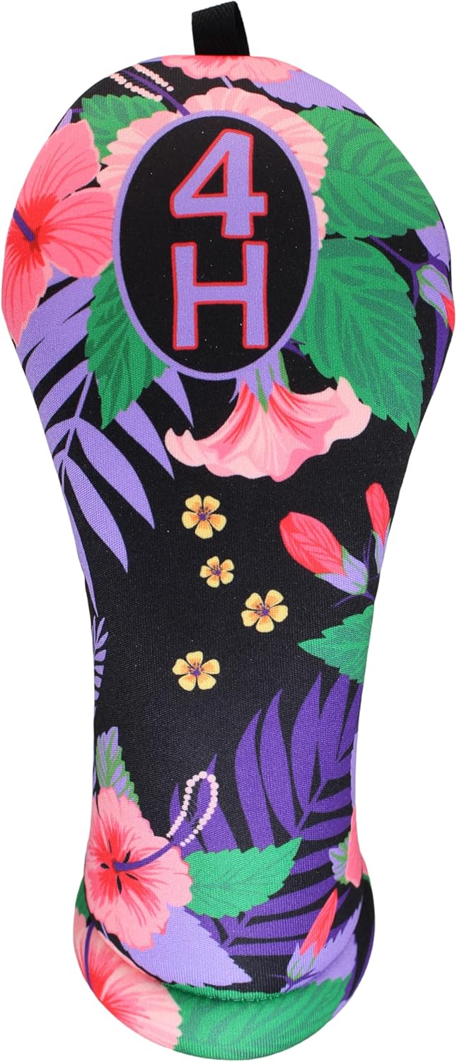 Golf Club Headcovers - Purple Hibiscus Hawaiian Print Design by BeeJos, Handcrafted in USA, All Sold Separately, 13 Cover Numbers for Hybrids, Fairways, and Driver
