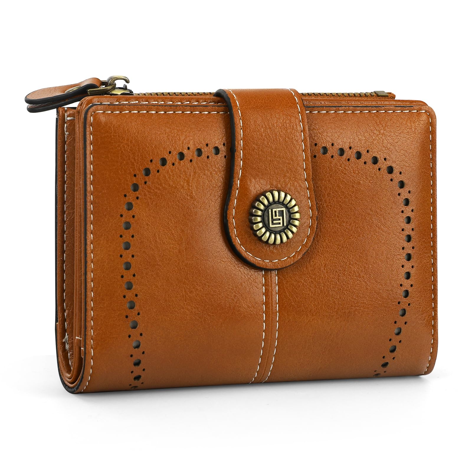 GlasFlength Portafoglio Donna Piccolo in Pelle, Portamonete Piccoli Blocco RFID con Cerniera e Chiusura a Scatto Corto Bifold Portafogli Donna Scomparti per Carte Multipli Grande Capacità (Marrone)