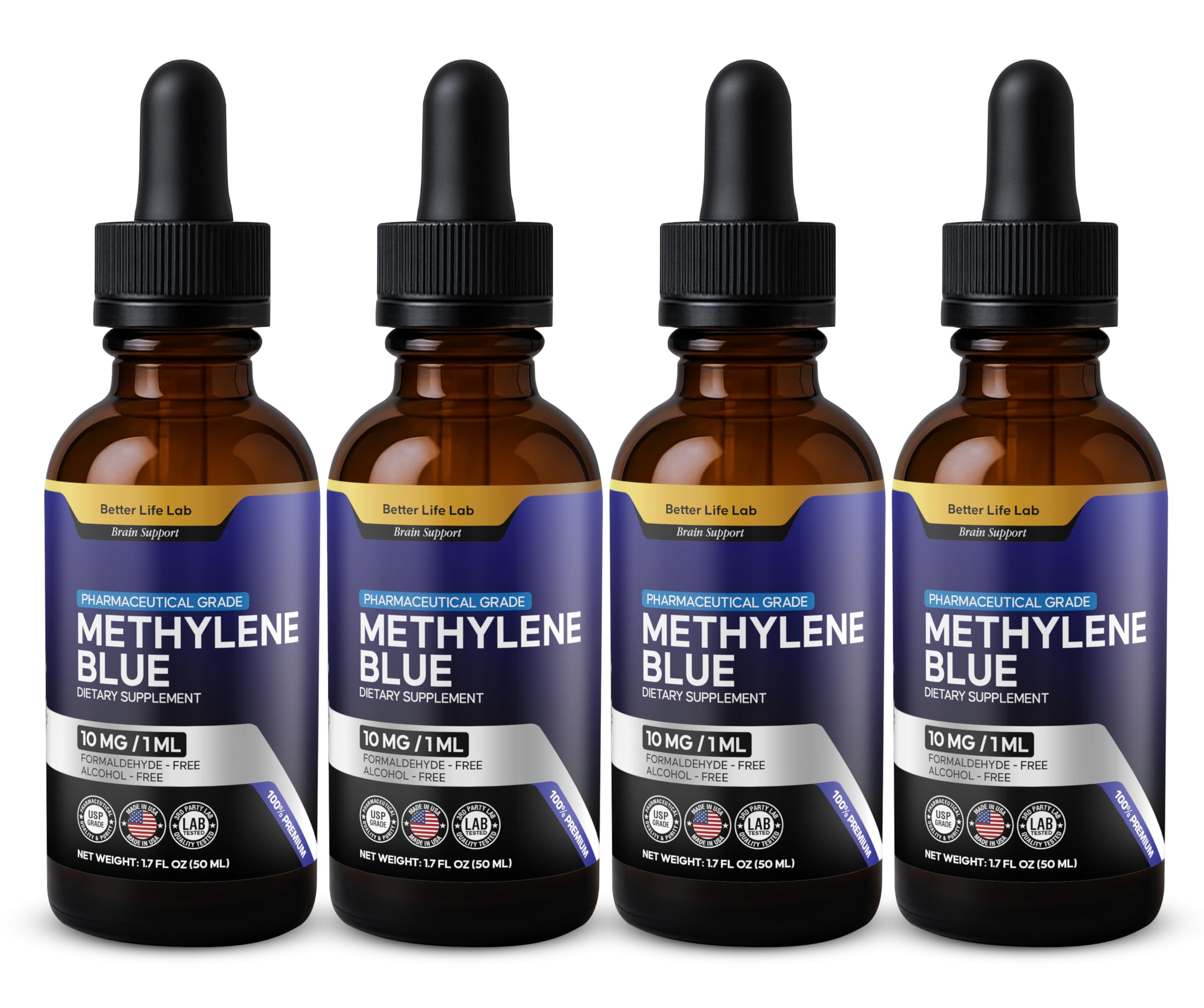 Methylene Blue Pharmaceutical Grade 99.99% with Dropper, Health Dietary Methylene Blue Supplement for Humans, USP Grade Quality Drops, No Formaldehyde, Made in USA (1% 50ml Bottle)