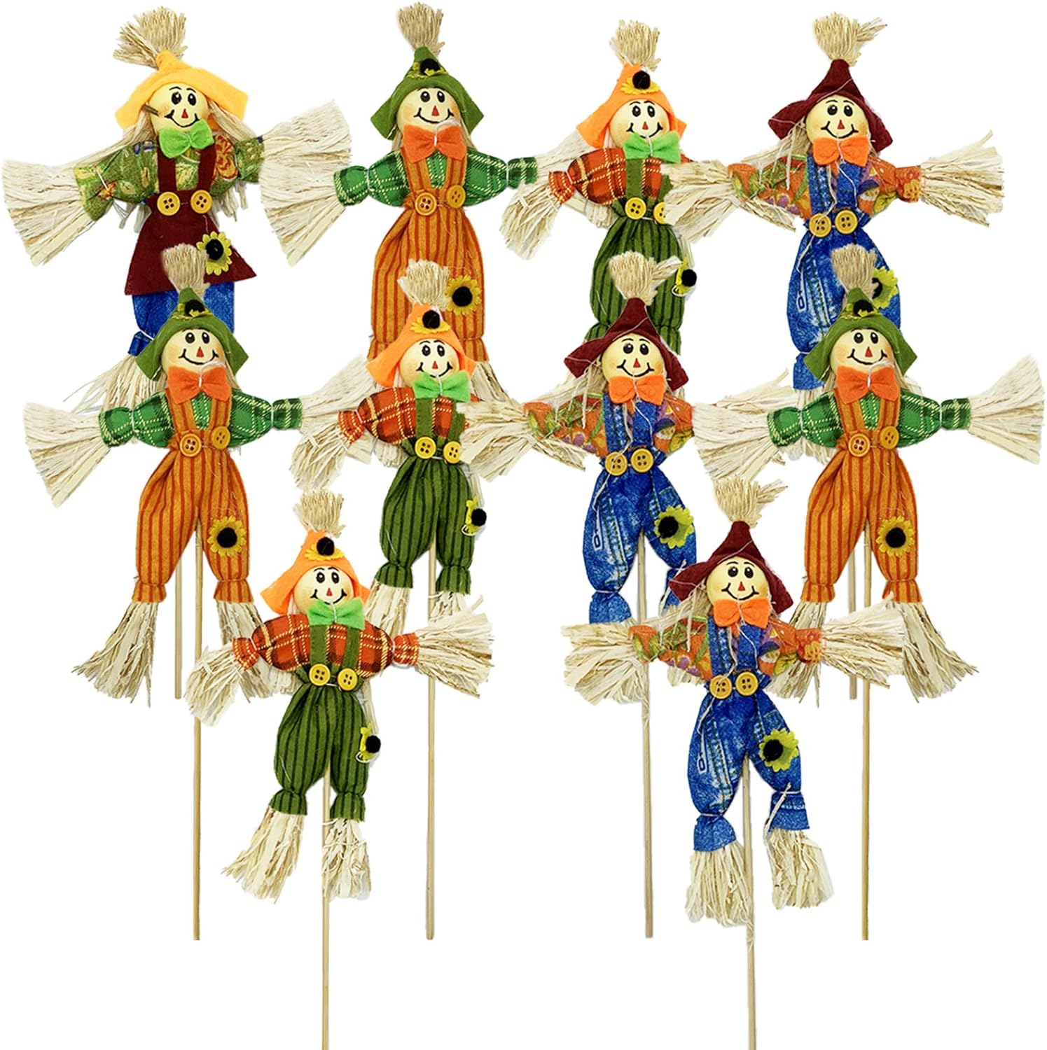 EBaokuup 10 PCS Halloween Scarecrow Decoration - 11.8 Inch Fall Harvest Scarecrow Thanksgiving Scarecrow Fall Harvest Standing Scarecrow Decor for Autumn, Halloween, Garden, Yard Decoration