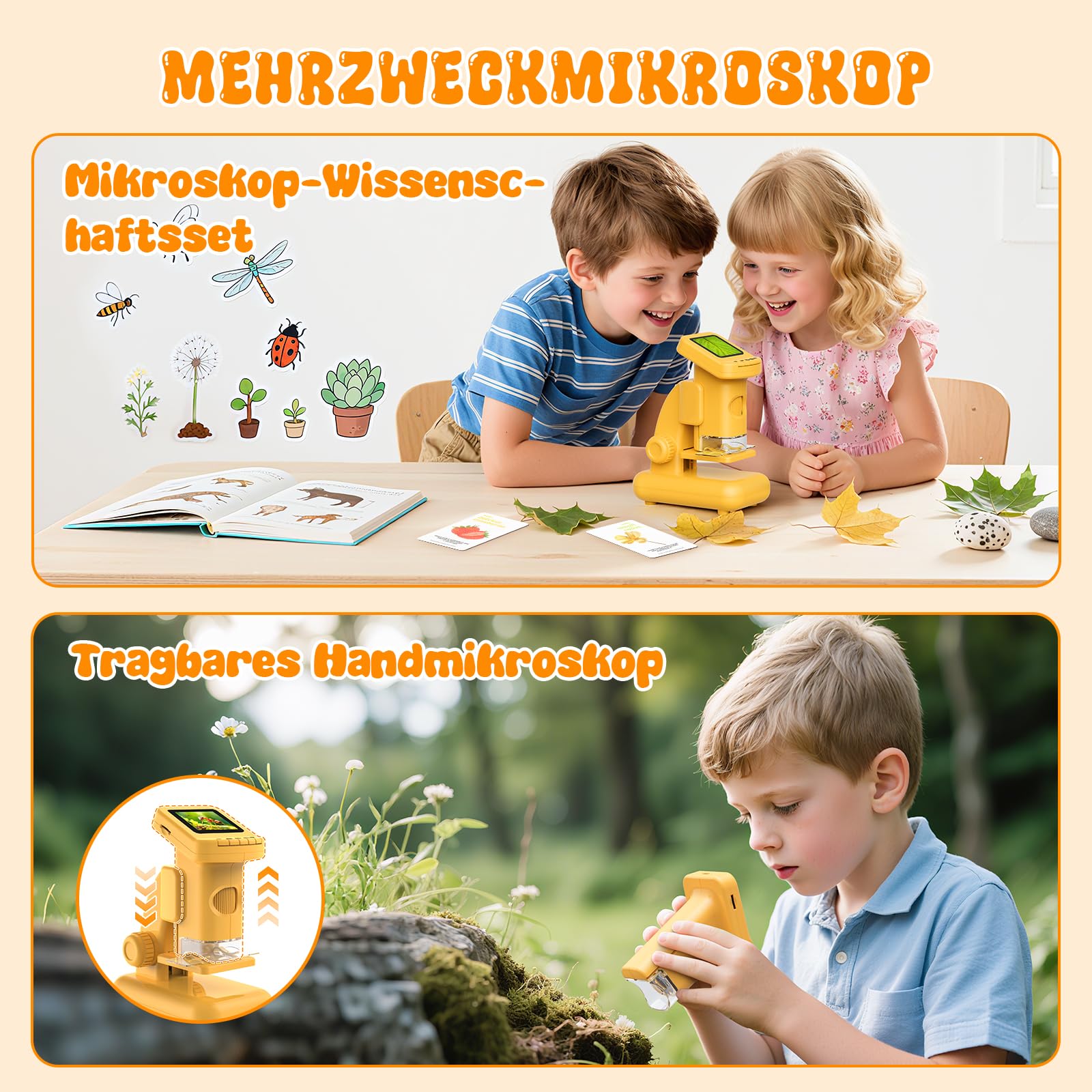 Digitales Mikroskop für Kinder, Experimente für Kinder ab 5 6 7 8 9 10 Kindermikroskop 1000X&2.0" HD Spielzeug ab 5-10 Jahren Taschenmikroskop Geschenk Junge 6-10 Jahre Geburtstagsgeschenk