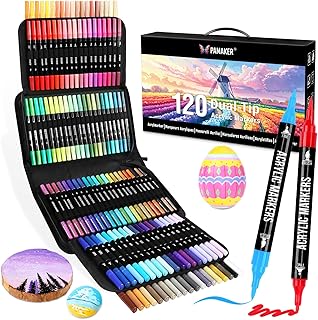 Acrylstifte Acryl Marker Set, 120 Farben Dual Tip mit dünner & dicker Spitz | Acrylstifte für Steine wasserfest: Vielseitige Acrylfarben für Künstler & DIY Projekte auf Stoff, Stein, Glas, Keramik