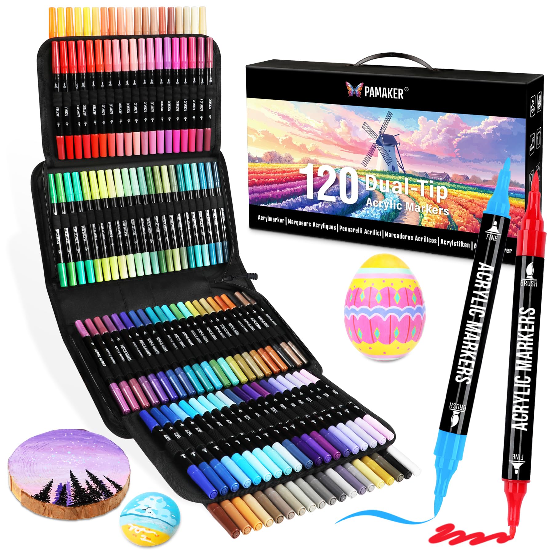 Acrylstifte Acryl Marker Set, 120 Farben Dual Tip mit dünner &amp; dicker Spitz | Acrylstifte für Steine wasserfest: Vielseitige Acrylfarben für Künstler &amp; DIY Projekte auf Stoff, Stein, Glas, Keramik – Amazon Angebot