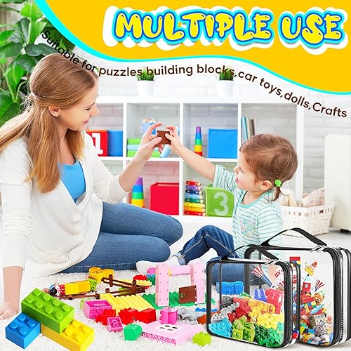 Miniatura 6 de AOBOPLE Paquete de 6 bolsas de almacenamiento de juguetes con cremallera, 2 tamaños, bolsas organizadoras de juguetes transparentes, organizadores y