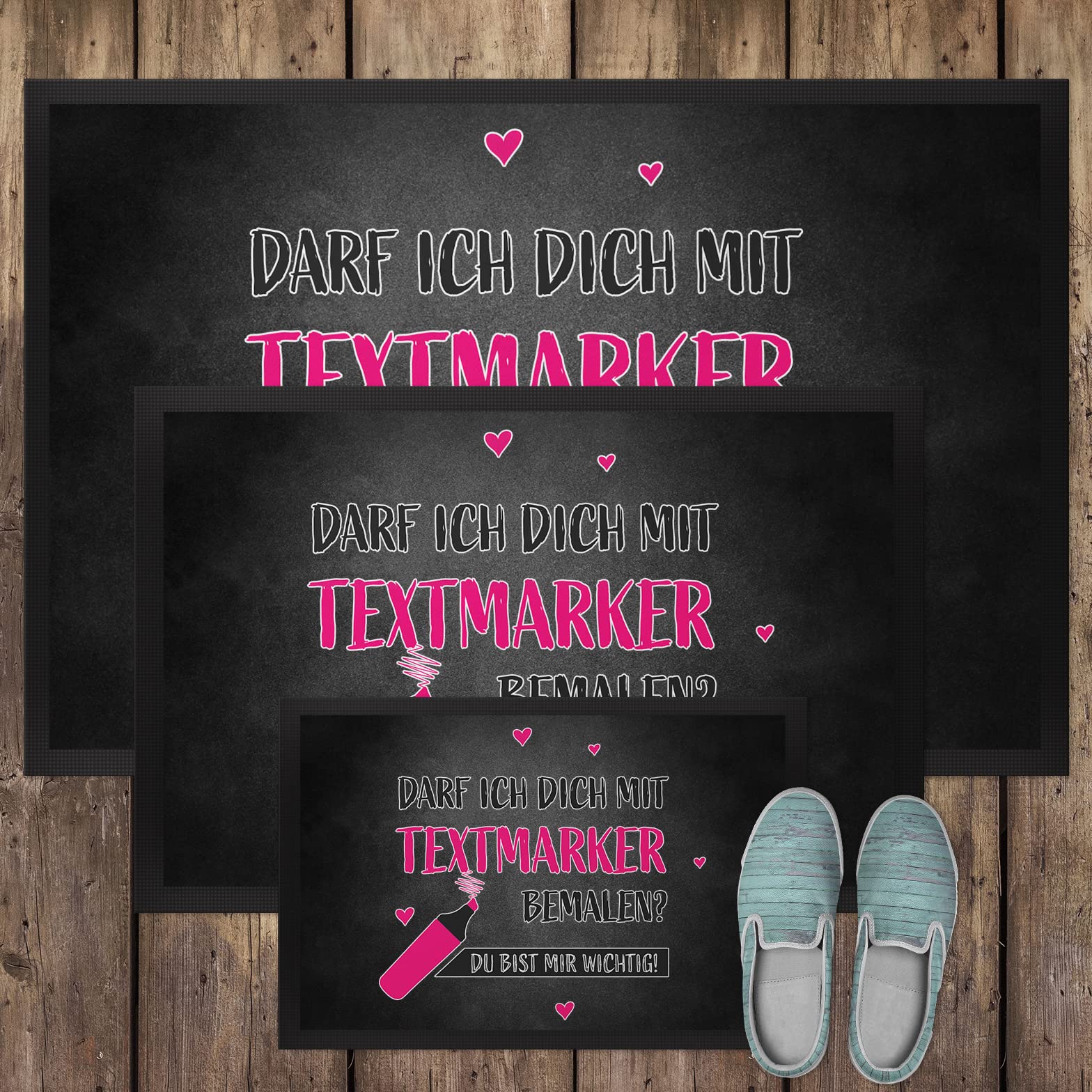 JUNIWORDS Fußmatte, Darf ich Dich mit Textmarker bemalen? Du bist Mir wichtig!, 90 x 60 cm, mit Gummirand (1008834)
