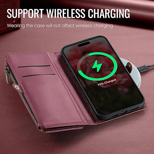 Miniatura 9 de Defencase Funda compatible con iPhone 13 Mini con tarjetero de bloqueo RFID para mujeres y hombres, correa magnética de piel sintética con cierre de