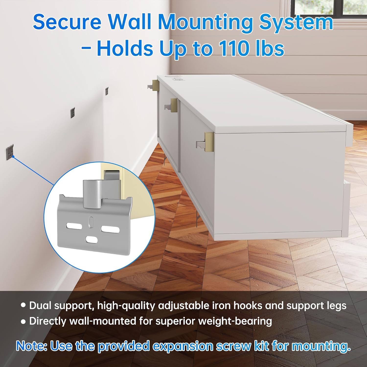 71" Floating TV Stand Wall Mounted with Color-Gradient LED Strip & Power Outlet, High Gloss Modern TV Cabinet with Storage, 71 inch Floating TV Cabinet for 65/75/80 inch TV, White