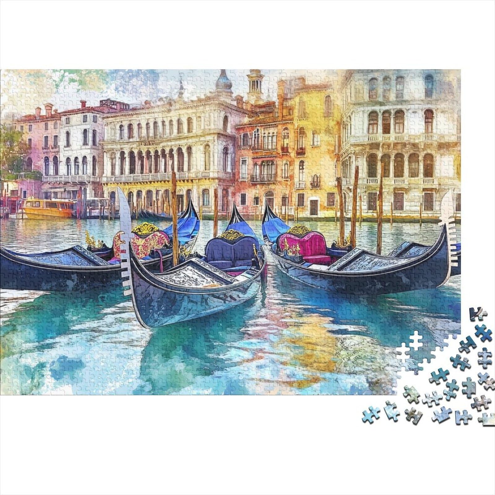 Venice Water City Puzzle 1000 Pieces Challenge Game for Adults Canal Impossible Jigsaw Puzzles 1000 Piece Educational Games Puzzle Gifts 1000pcs (75x50cm)