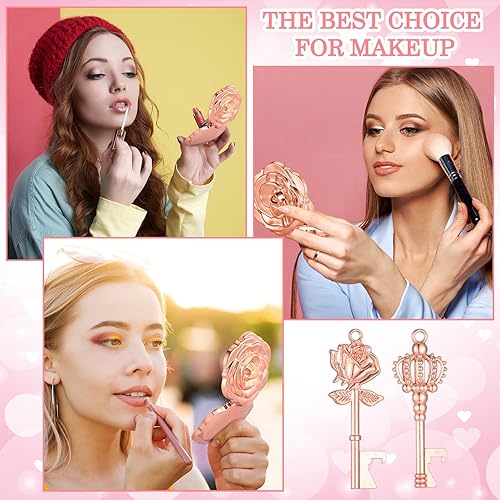 Miniatura 6 de Juego de 50 recuerdos de fiesta de boda, incluyendo espejos compactos de rosa, espejo de maquillaje, abridor de botellas, bolsas de organza blanca,