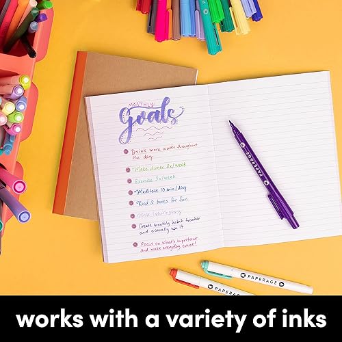 Miniatura 7 de PAPERAGE Paquete de 12 cuadernos de composición, 120 páginas, cubierta de papel kraft con lomo de tono de joya, papel rayado con rayas