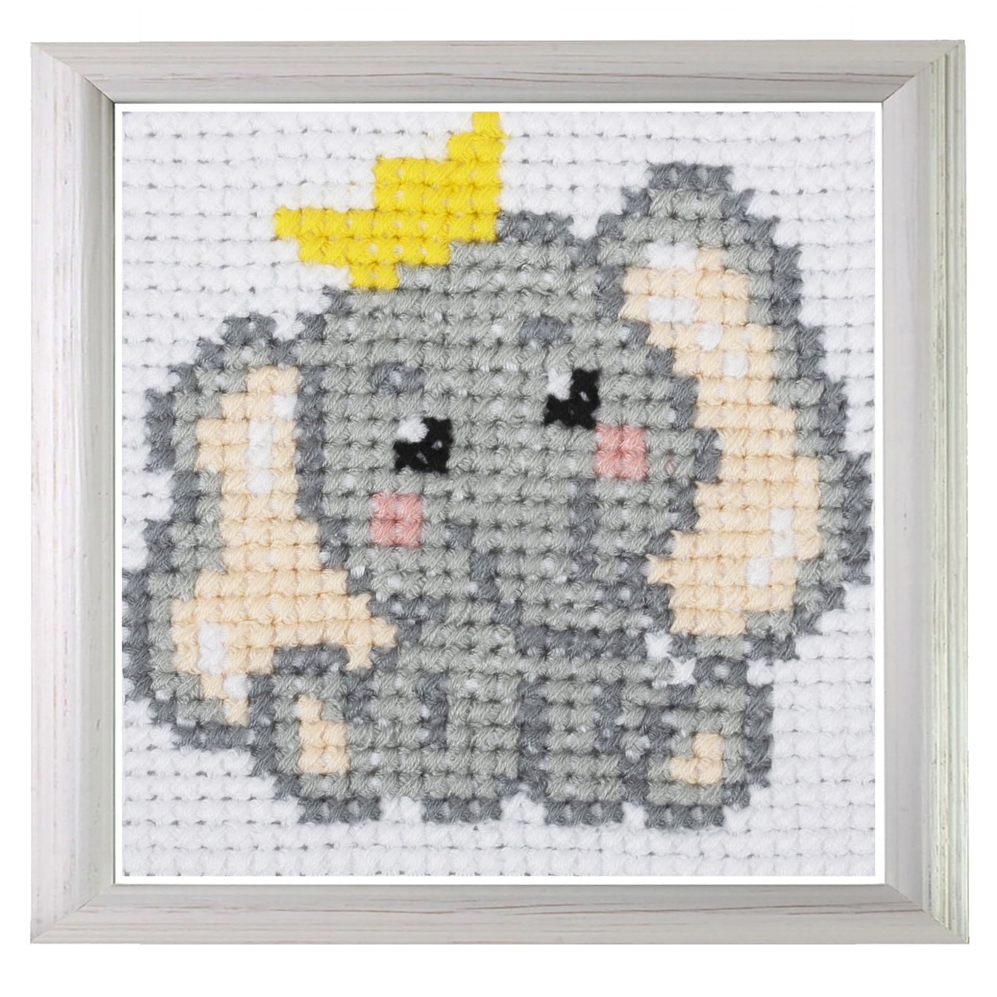 Trimits Children Learn to Cross Stitch Kits Counted Cross Stitch, Canvas Needle Thread Instructions Included, 15 x 15cm (6 x 6in), Elephant