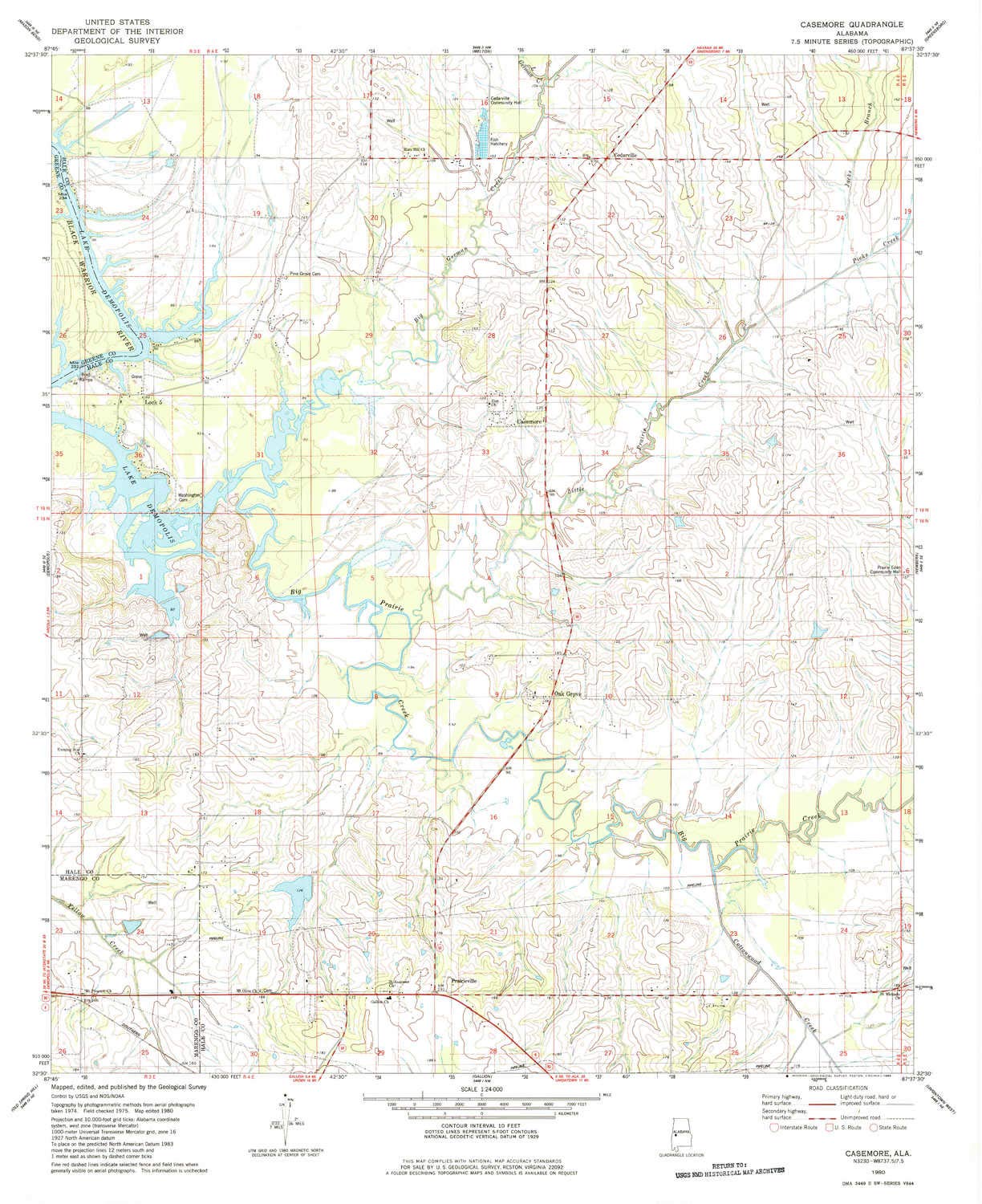 YellowMaps Casemore AL topo map, 1:24000 Scale, 7.5 X 7.5 Minute, Historical, 1980, Updated 1984, 26.9 x 21.9 in