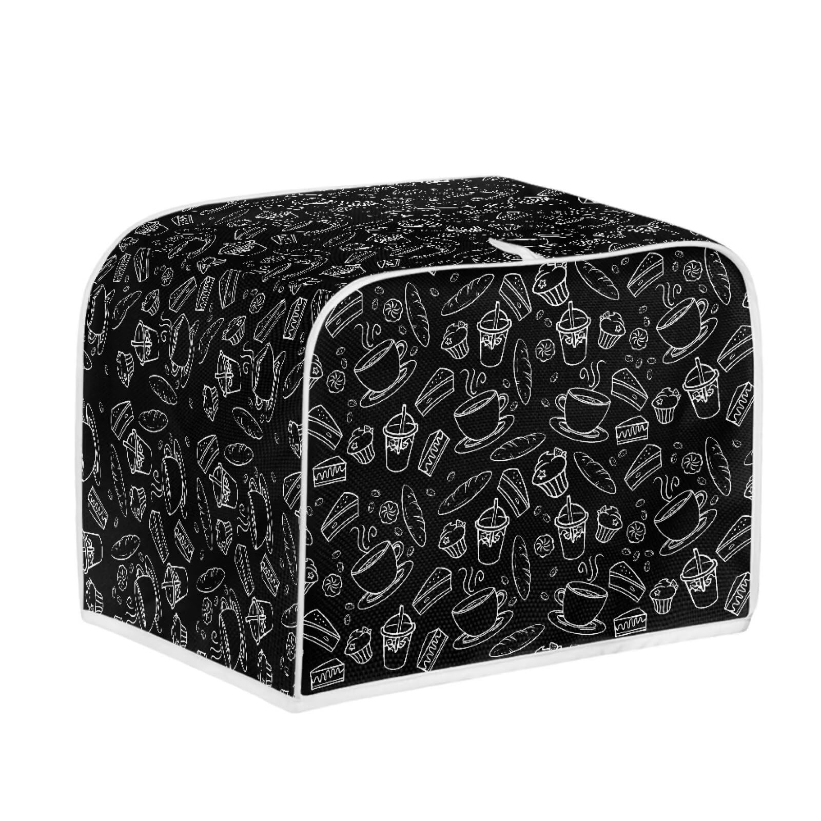 Kitchen Toaster Dust Cover Bakeware Protector Compatible with 2 Slice Toaster Top Handle Design Heat-Resistant Dust Protection Anti-scratch, Coffee Bread Black