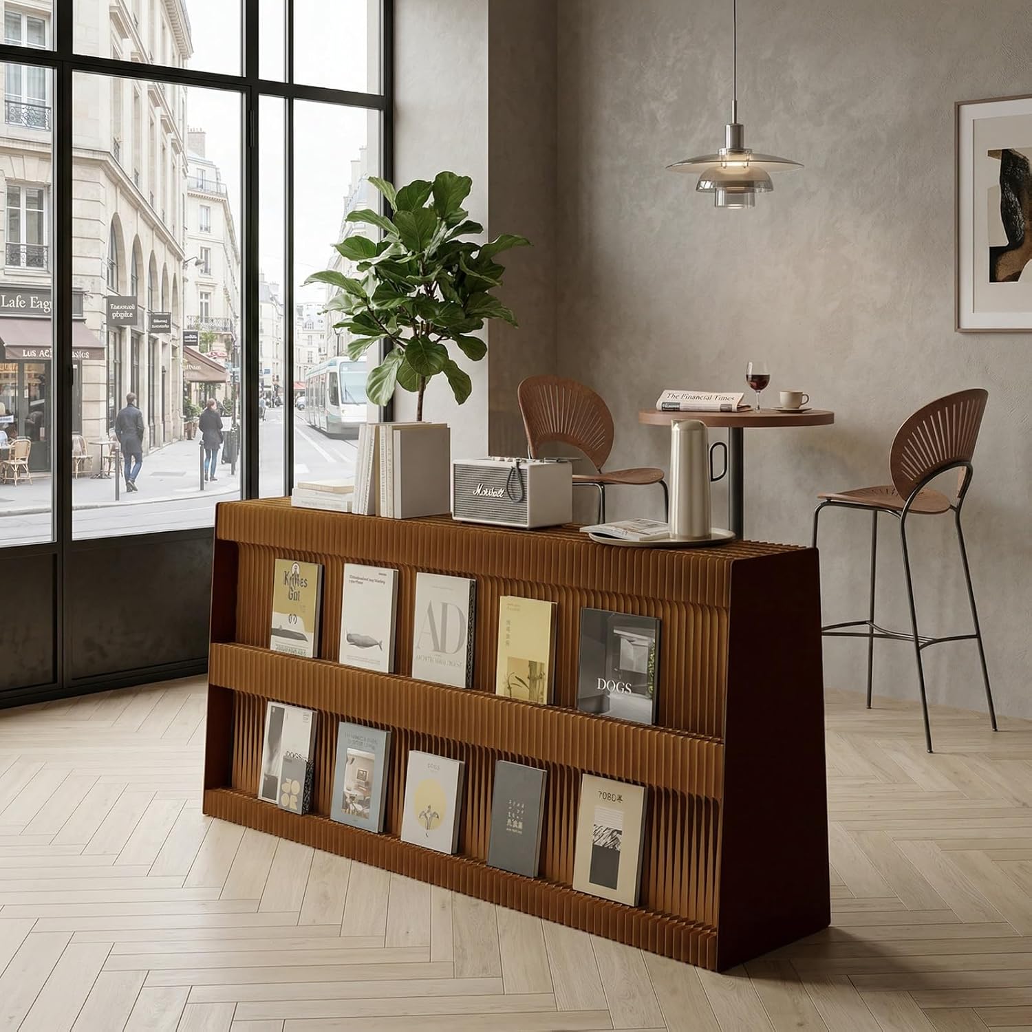 Paper Room Divider Two-Tiered Staircase Design Honeycomb Structure Even Weight Distribution Stable and Wobble-Free Brand Trade Shows(White,90x42x300cm)