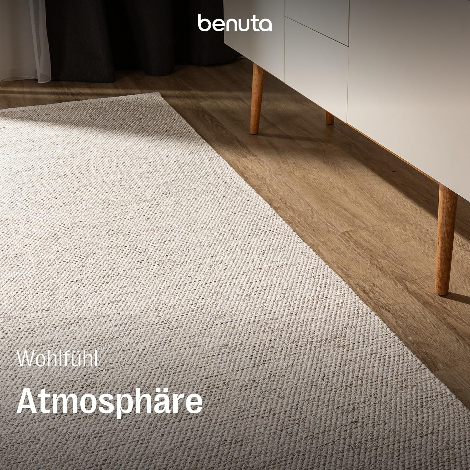benuta Basic handgewebter Baumwollteppich Ron - Creme 80x250 cm - Handwebteppich aus 100% Baumwolle - Läufer im Style: Uni, Minimalistisch, Natural Living - Pflegeleicht für Wohnzimmer Schlafzimmer