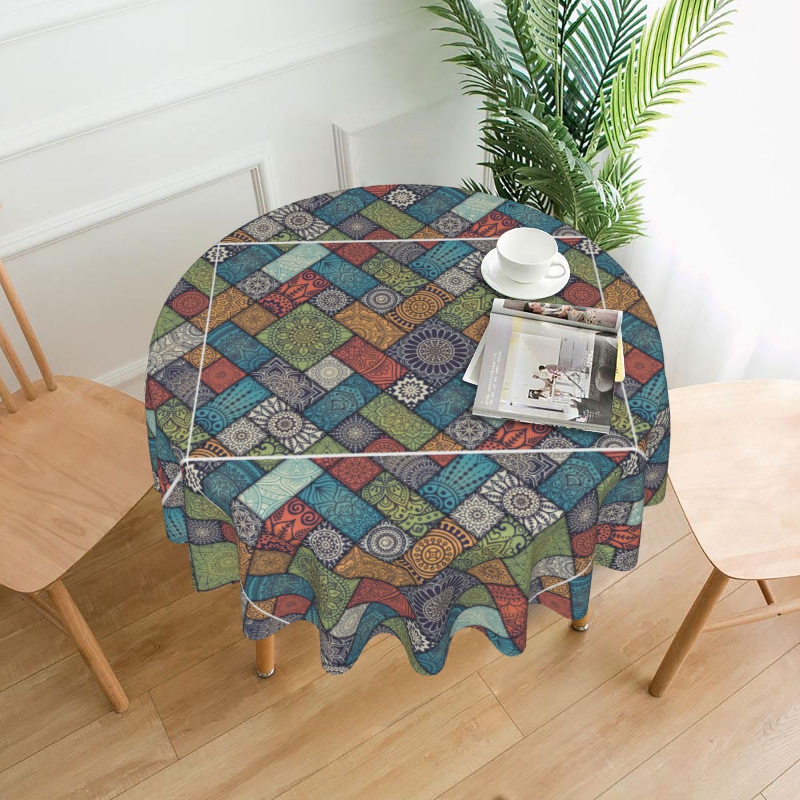 Nbtghga Background Geometry Print Tablecloth Round Border Table Cloth Cover Decorative For Party Holiday Dinning Tabletop Home