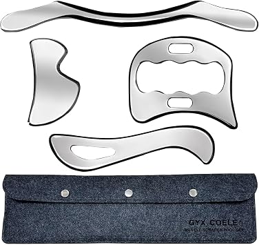 4 in 1 Stainless Steel Muscle Scraper Tools Set,Gua Sha Massage Scraper Scraping Tool Physical Therapy 4PCS Set