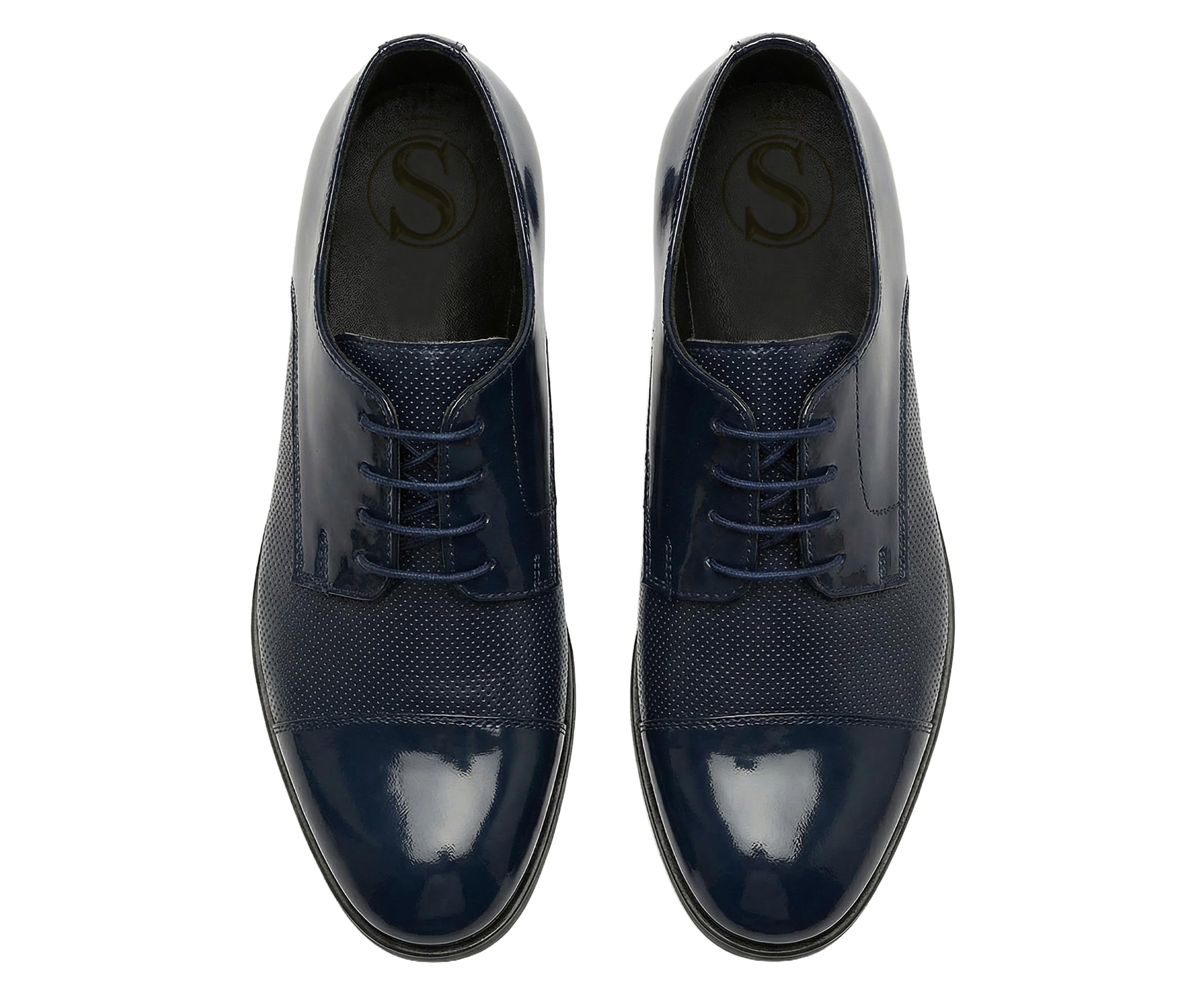 SIRRI Zapatos de Vestir niño con puntilla, de Charol Azul Marino y Cordones, para Boda Formal y graduación Taille 36