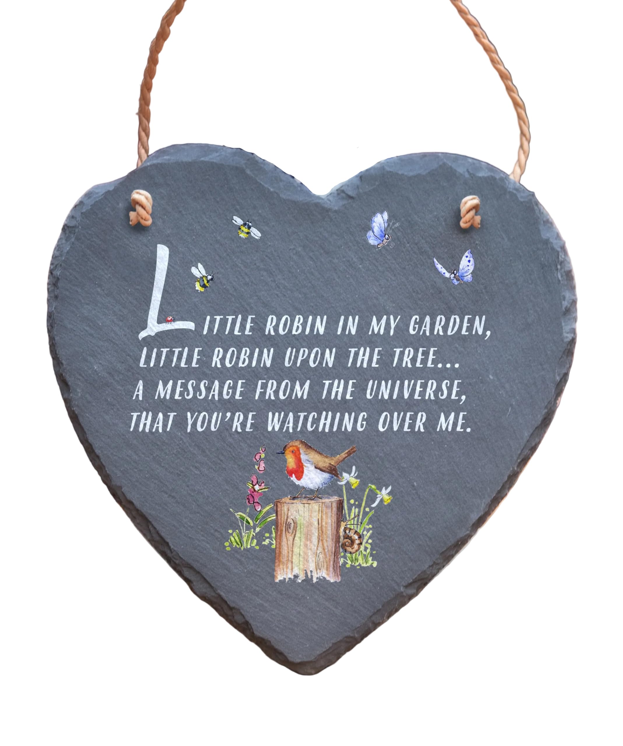 Image Industry Watching Over Me Slate Heart Hanging Plaque – Robin Memorial Gift Remembrance Keepsake Sympathy Decoration for Home & Garden