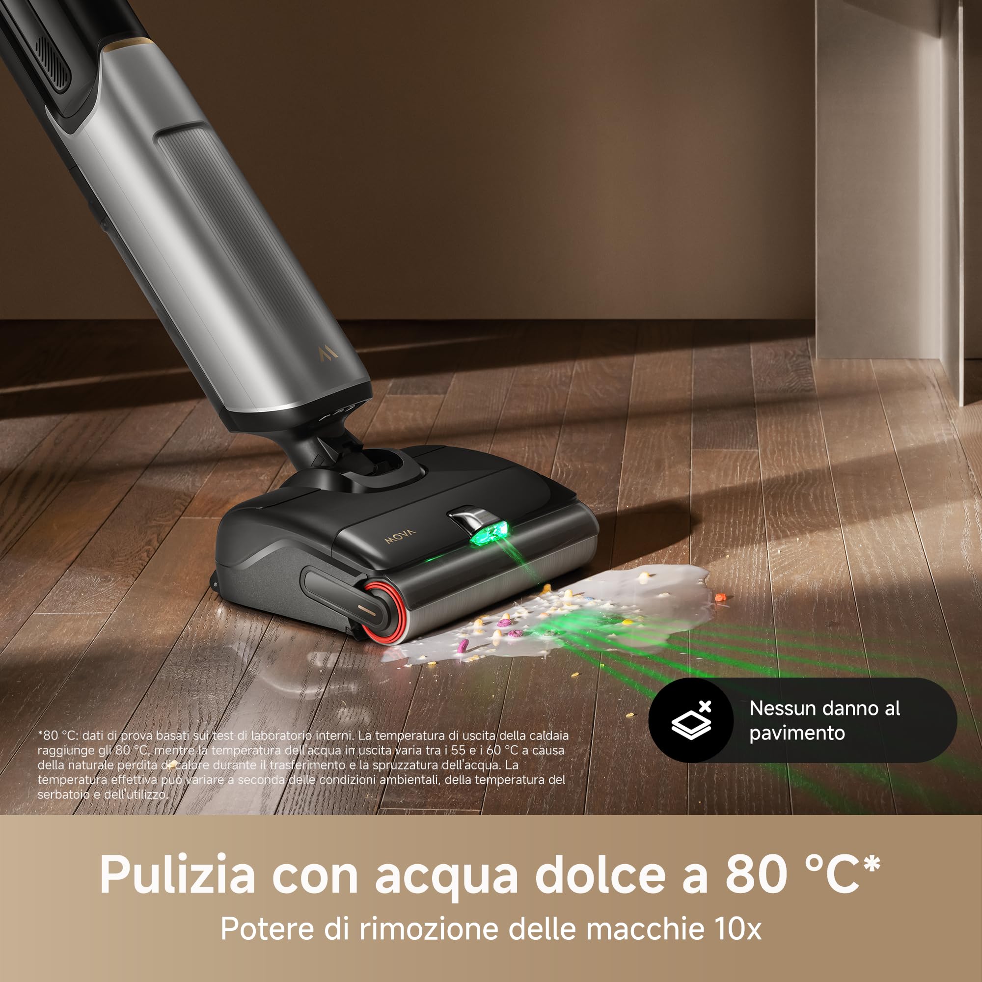 Mova X4 Pro Aspirapolvere Lavapavimenti Senza Fili, 20kPa, Design Piatto 180°, Lavaggio Acqua Calda 100 °C, Autopulente, Antigroviglio, Regolazione Automatica, Stazione di Ricarica